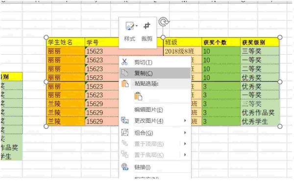 如何将Excel表格转换成图片,彩色的表格转化成图片示例