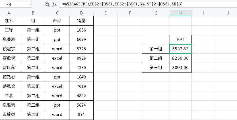 Excel平均值公式，四种平均数公式