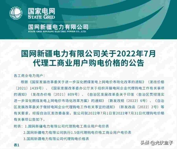 商业用电价格多少钱一度，2022年7月代理购电工商业用户电价表出炉