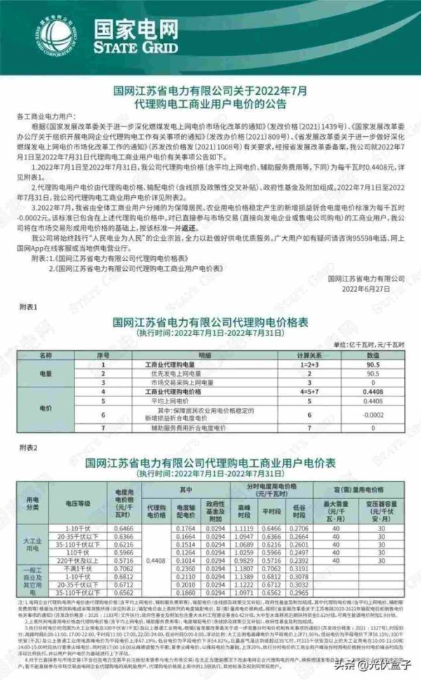 商业用电价格多少钱一度，2022年7月代理购电工商业用户电价表出炉