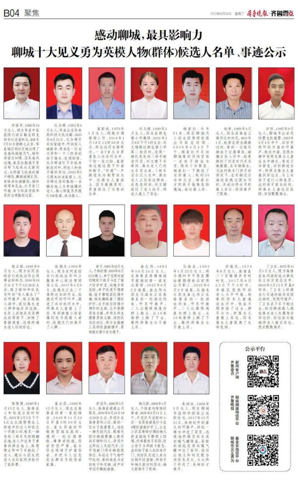 聊城十大见义勇为英模人物(群体)候选人名单、事迹公示