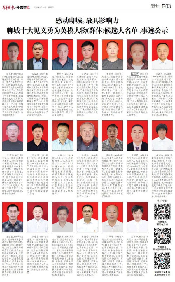聊城十大见义勇为英模人物(群体)候选人名单、事迹公示