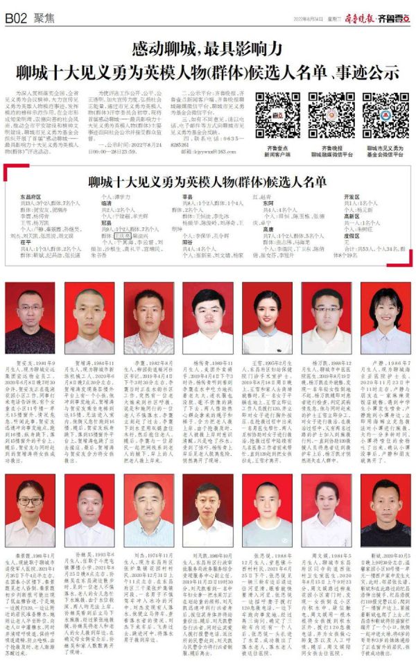 聊城十大见义勇为英模人物(群体)候选人名单、事迹公示