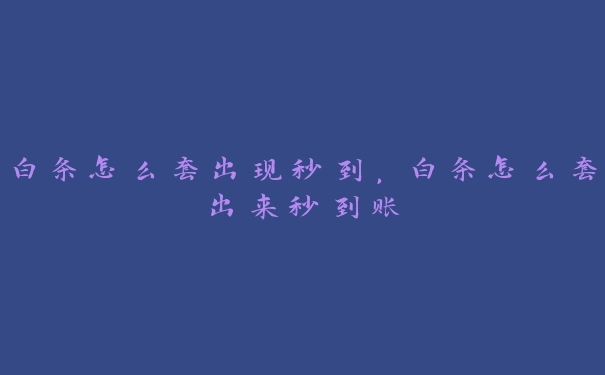 白条怎么套出现秒到,白条怎么套出来秒到账 白条怎么套出现秒到,白条怎么套出来秒到账