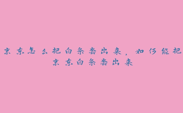 京东怎么把白条套出来，如何能把京东白条套出来