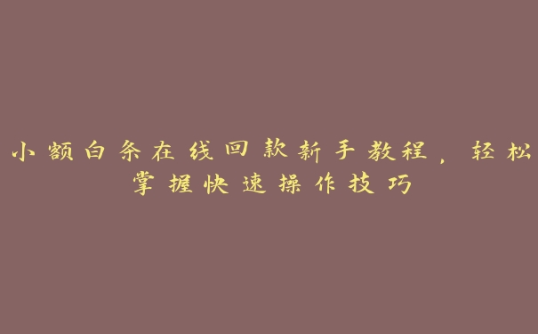 小额白条在线回款新手教程,轻松掌握快速操作技巧 小额白条在线回款新手教程,轻松掌握快速操作技巧
