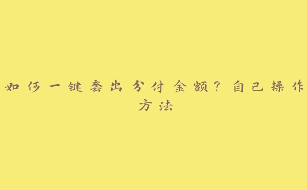 如何一键套出分付金额?自己操作方法 如何一键套出分付金额?自己操作方法