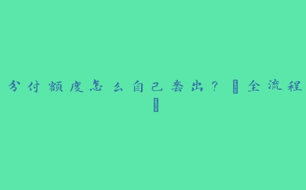 分付额度怎么自己套出?【全流程】 分付额度怎么自己套出?【全流程】