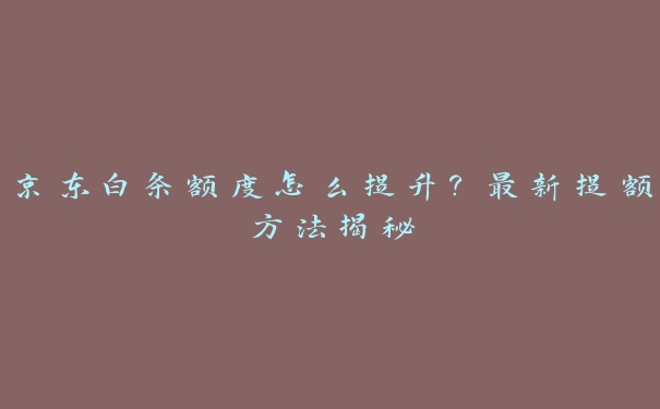 京东白条额度怎么提升?最新提额方法揭秘 京东白条额度怎么提升?最新提额方法揭秘