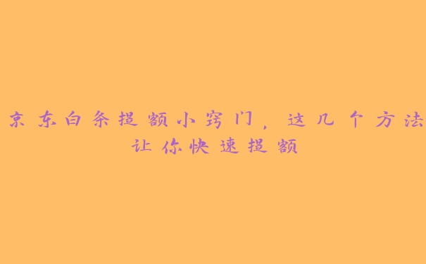 京东白条提额小窍门,这几个方法让你快速提额 京东白条提额小窍门,这几个方法让你快速提额