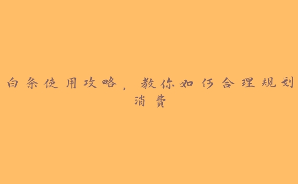 白条使用攻略,教你如何合理规划消费 白条使用攻略,教你如何合理规划消费