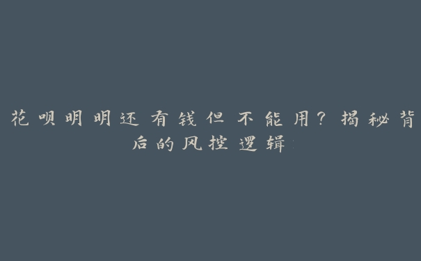 花呗明明还有钱但不能用?揭秘背后的风控逻辑 花呗明明还有钱但不能用?揭秘背后的风控逻辑