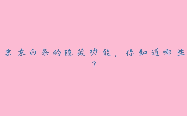 京东白条的隐藏功能,你知道哪些? 京东白条的隐藏功能,你知道哪些?