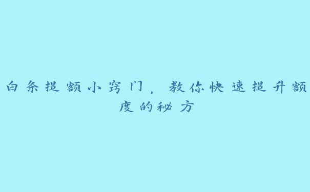 白条提额小窍门,教你快速提升额度的秘方 白条提额小窍门,教你快速提升额度的秘方
